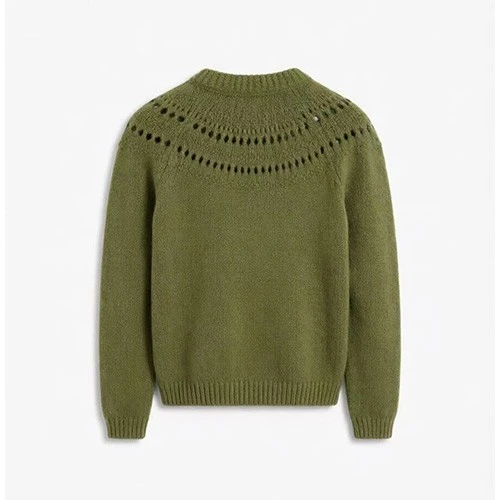 Green Openwork Yoke Crew Neck Sweater factory